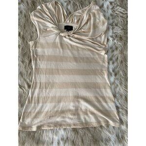 Anthropolgie Deletta XS Beige Striped Modal Top With Unique Twist Front Y2K